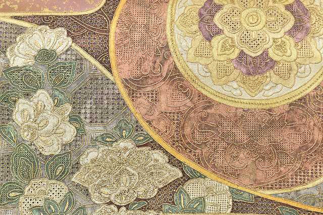 Vintage Japanese Obi | Fukuro Obi | Pink Green Silk | Floral Swatow Embroidery | Formal | Sustainable | rr0385b
