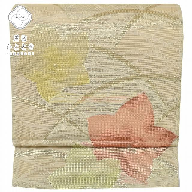 Vintage Japanese Obi | Summer Fukuro Obi | Beige Mixed Weave | Bellflower Pattern | Formal | Sustainable | rr0395b