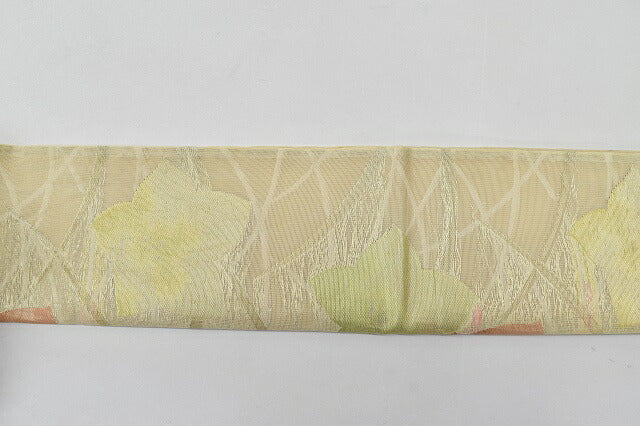 Vintage Japanese Obi | Summer Fukuro Obi | Beige Mixed Weave | Bellflower Pattern | Formal | Sustainable | rr0395b