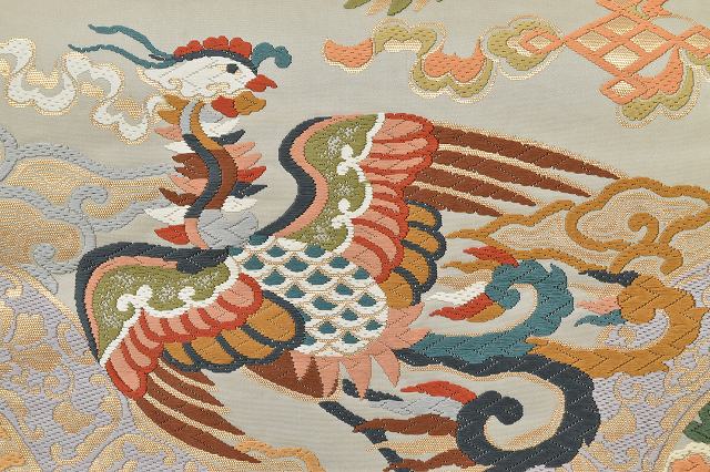 Vintage Japanese Obi | Fukuro Obi | Gray Silk | Phoenix Pattern | Kara-ori Weave | Formal | Sustainable | rr0419b