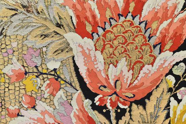 Vintage Japanese Obi | Fukuro Obi | Black Silk | Floral Pattern | Furisode | Formal | Sustainable | rr0420b