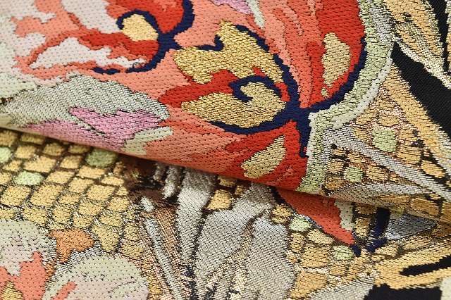 Vintage Japanese Obi | Fukuro Obi | Black Silk | Floral Pattern | Furisode | Formal | Sustainable | rr0420b