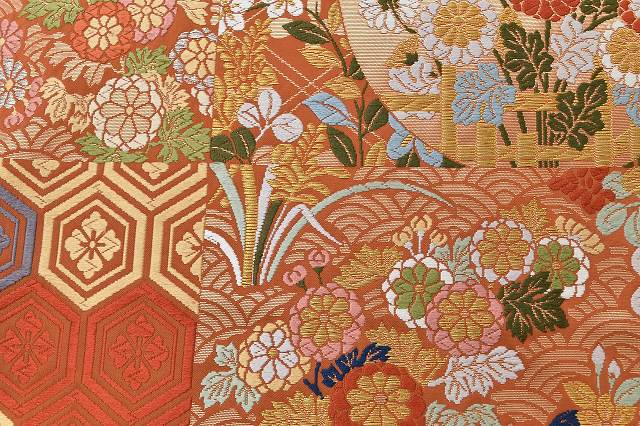 Vintage Japanese Obi | Fukuro Obi | Brown Silk | Autumn Grass Checkered Pattern | Kara-ori | Sustainable | rr0422b