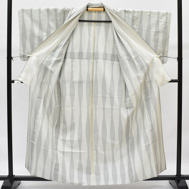 Vintage Japanese Kimono | Tsumugi Kimono | Gray Silk | Tatewaku Pattern | Unlined | Size SS-L | Sustainable | rr0429b