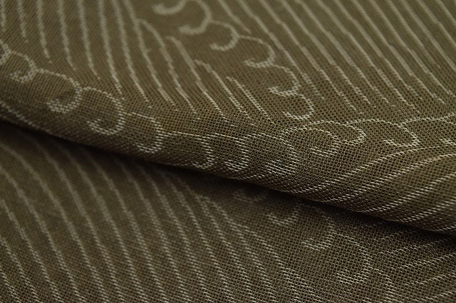 Vintage Japanese Kimono | Komon Kimono | Green Silk Sha | Wave Pattern | Summer | Size S | Sustainable | rr0474b