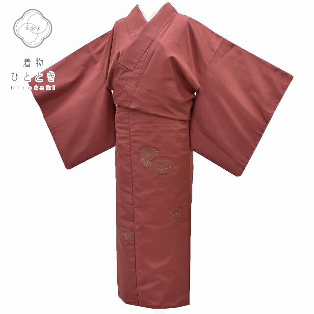 Vintage Japanese Kimono | Tsumugi Kimono | Pink Brown Silk | Vessel Pattern | Size M-L | Sustainable | rr0561b