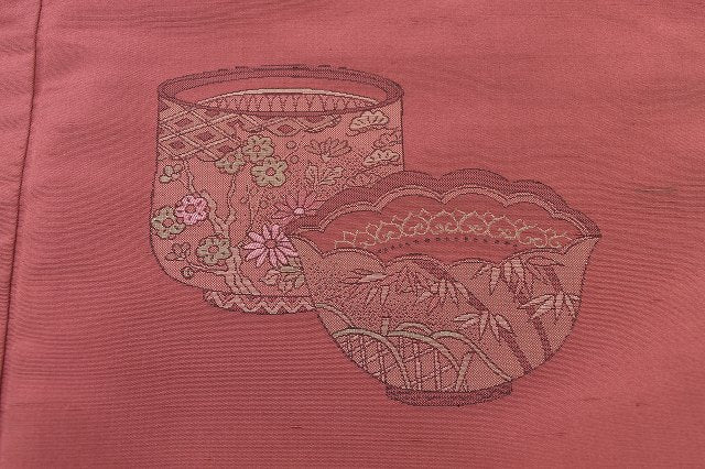 Vintage Japanese Kimono | Tsumugi Kimono | Pink Brown Silk | Vessel Pattern | Size M-L | Sustainable | rr0561b