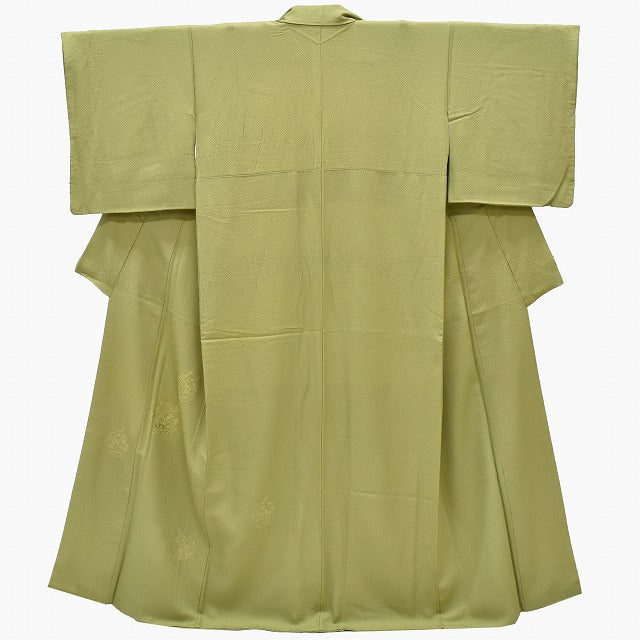 Vintage Japanese Kimono | Tsukesage Kimono | Green Silk Crepe | Snow Wheel Embroidery | Size S | Sustainable | rr0562b