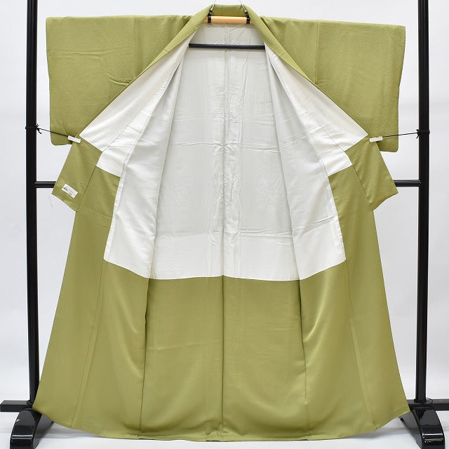 Vintage Japanese Kimono | Tsukesage Kimono | Green Silk Crepe | Snow Wheel Embroidery | Size S | Sustainable | rr0562b