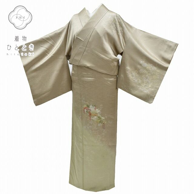 Vintage Japanese Kimono | Tsukesage Kimono | Gray Brown Silk Rinzu | Diamond Pattern | Size M-LL | Sustainable | rr0565b