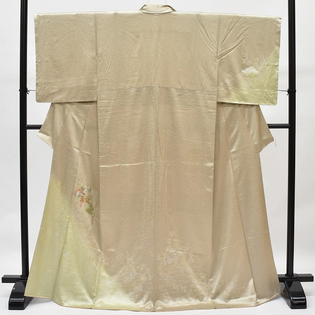 Vintage Japanese Kimono | Tsukesage Kimono | Gray Brown Silk Rinzu | Diamond Pattern | Size M-LL | Sustainable | rr0565b