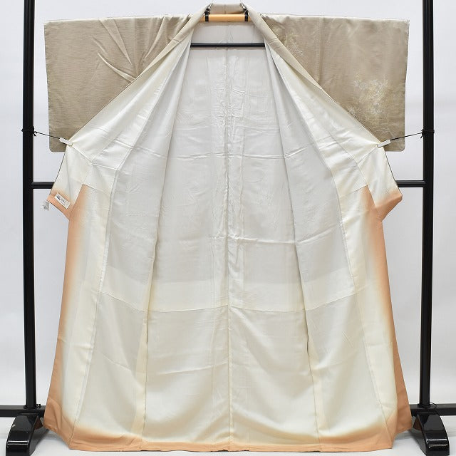 Vintage Japanese Kimono | Tsukesage Kimono | Gray Brown Silk Rinzu | Diamond Pattern | Size M-LL | Sustainable | rr0565b