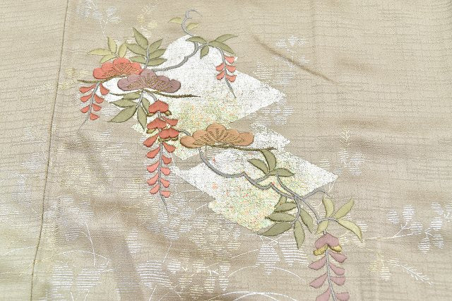 Vintage Japanese Kimono | Tsukesage Kimono | Gray Brown Silk Rinzu | Diamond Pattern | Size M-LL | Sustainable | rr0565b