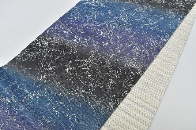 Vintage Japanese Obi | Reversible Fukuro Obi | White Blue Silk | Abstract Pattern | Casual | Sustainable | rr0571b