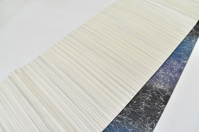 Vintage Japanese Obi | Reversible Fukuro Obi | White Blue Silk | Abstract Pattern | Casual | Sustainable | rr0571b