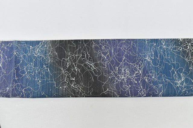 Vintage Japanese Obi | Reversible Fukuro Obi | White Blue Silk | Abstract Pattern | Casual | Sustainable | rr0571b