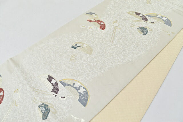 Vintage Japanese Obi | Fukuro Obi | Gray Silk | Comb Pattern | Formal | Sustainable | rr0573b