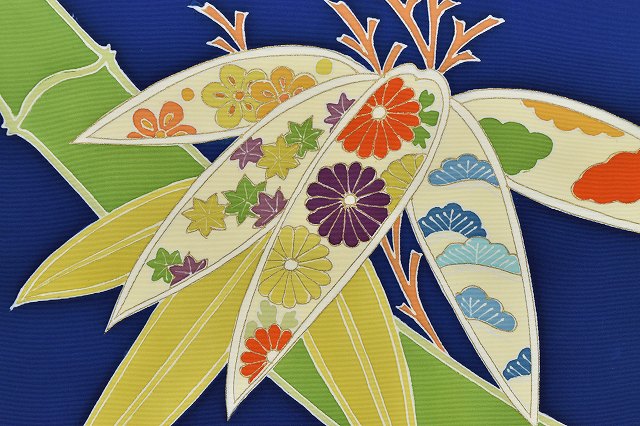 Vintage Japanese Obi | Nagoya Obi | Blue Silk | Bamboo Grass Pattern | Retro | Sustainable | rr0622b