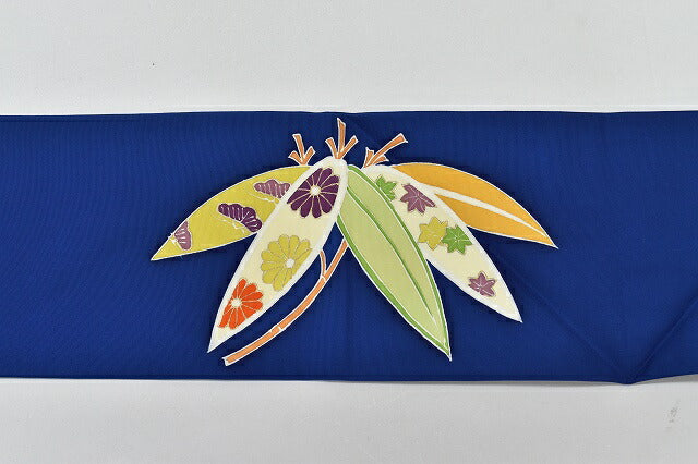 Vintage Japanese Obi | Nagoya Obi | Blue Silk | Bamboo Grass Pattern | Retro | Sustainable | rr0622b