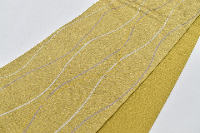 Vintage Japanese Obi | Kyo-Bukuro Obi | Brown Synthetic | Wavy Stripe Pattern | Casual | Sustainable | rr0624b