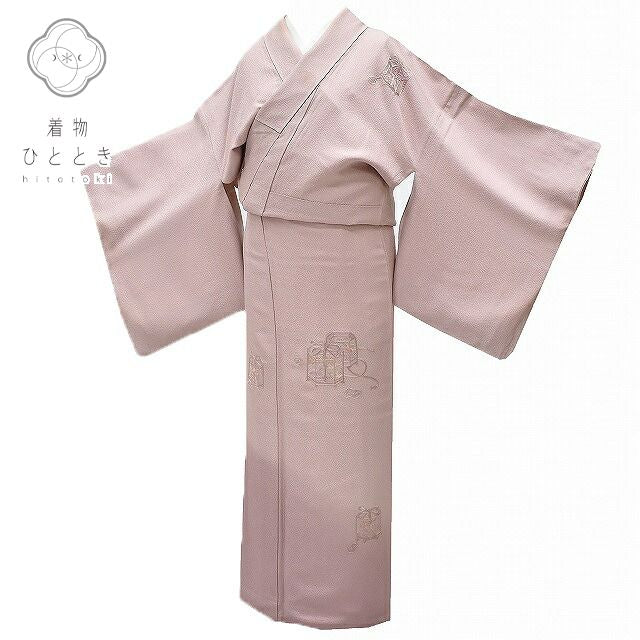 Vintage Japanese Kimono | Houmongi Kimono | Lavender Silk | Vessel Pattern | One Crest | Size M | Sustainable | rr0627b
