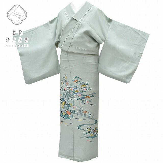 Vintage Japanese Kimono | Iro-Tomesode Kimono | Green Silk | Four Seasons Floral | One Crest | Size M-L | Sustainable | rr0640b