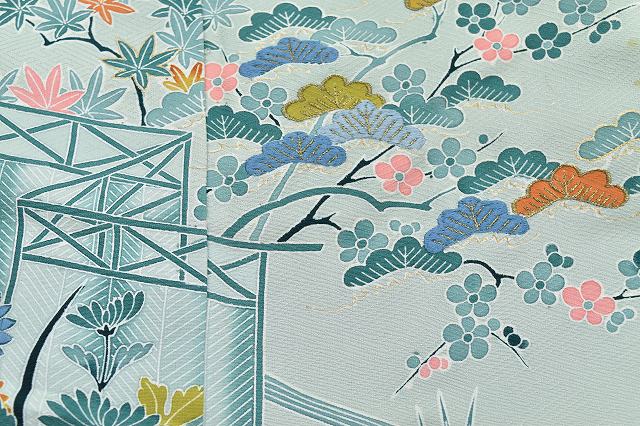 Vintage Japanese Kimono | Iro-Tomesode Kimono | Green Silk | Four Seasons Floral | One Crest | Size M-L | Sustainable | rr0640b