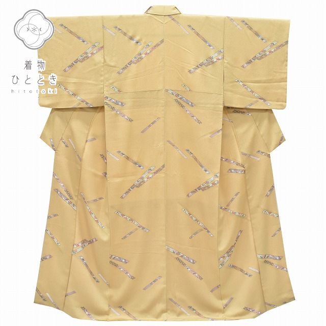 Vintage Japanese Kimono | Komon Kimono | Light Brown Silk Crepe | Tanzaku Poem Card Pattern | Size M | Sustainable | rr0645b