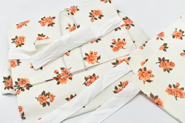 Vintage Japanese Kimono | Girl's Pre-tied Obi | White Cotton | Rose Pattern | Retro | Kids | Sustainable | rr0651b
