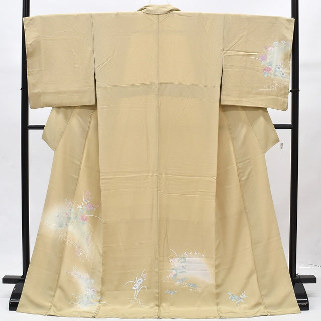 Vintage Japanese Kimono | Tsukesage Kimono | Beige Silk | Floral Pattern | Tall Size LL | Sustainable | rr0678b