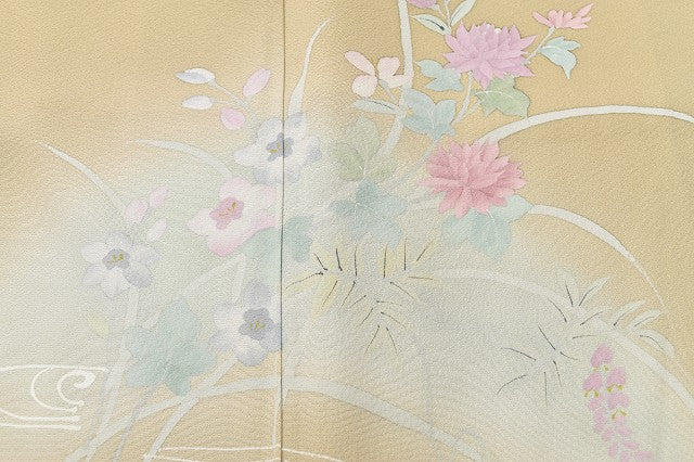Vintage Japanese Kimono | Tsukesage Kimono | Beige Silk | Floral Pattern | Tall Size LL | Sustainable | rr0678b