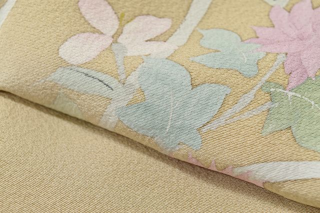 Vintage Japanese Kimono | Tsukesage Kimono | Beige Silk | Floral Pattern | Tall Size LL | Sustainable | rr0678b
