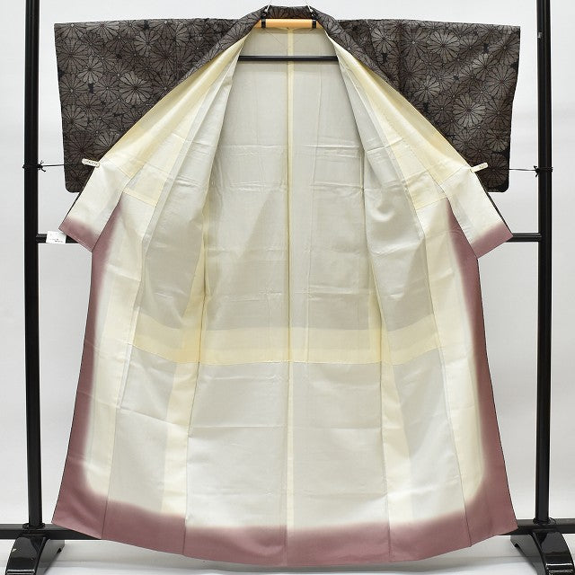 Vintage Japanese Kimono | Oshima Tsumugi Kimono | Brown Silk | Floral Pattern | Mud-dyed | Size S | Sustainable | rr0680b