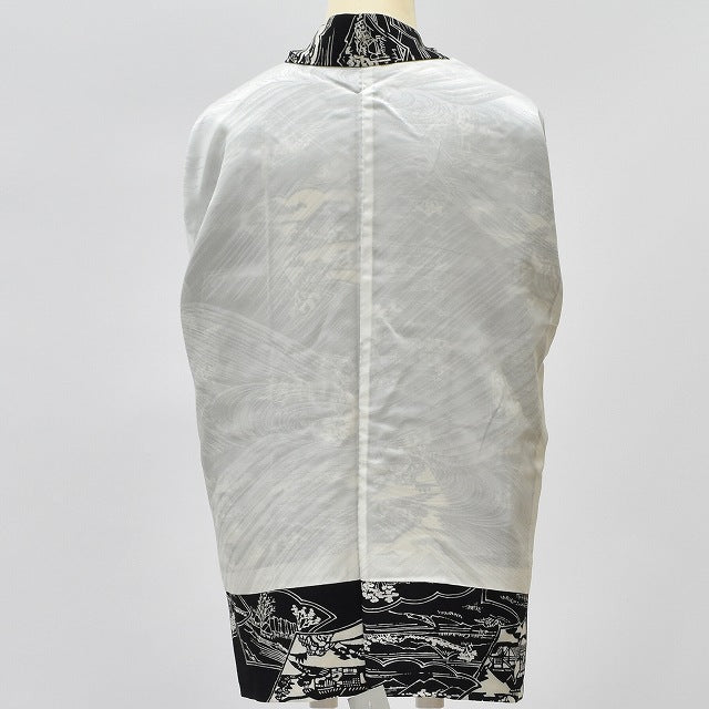 Vintage Japanese Kimono | Haori Jacket | Black Silk | Landscape Pattern | With Haori Himo | Sustainable | rr0698b