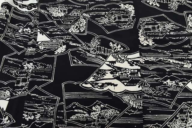 Vintage Japanese Kimono | Haori Jacket | Black Silk | Landscape Pattern | With Haori Himo | Sustainable | rr0698b
