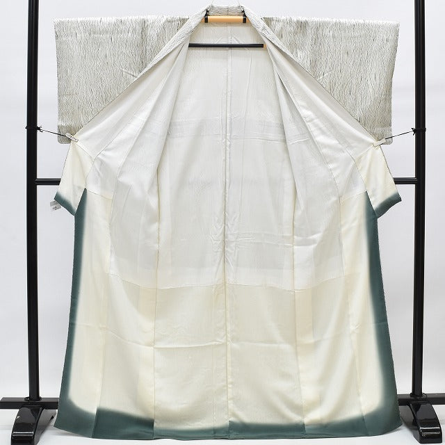Vintage Japanese Kimono | Komon Kimono | White Green Silk | Mokume Shibori Pattern | Size M | Sustainable | rr0713b