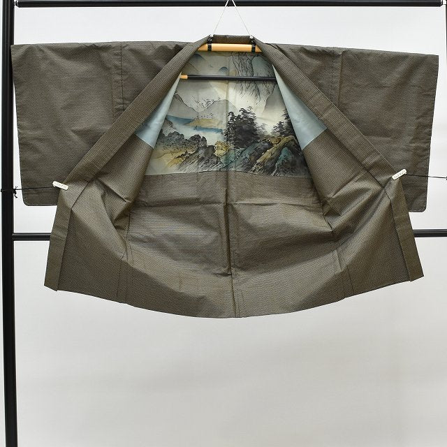 Vintage Japanese Kimono | Men's Kimono & Haori Ensemble | Oshima Tsumugi Silk | Brown Stripe | Sustainable | rr0744b