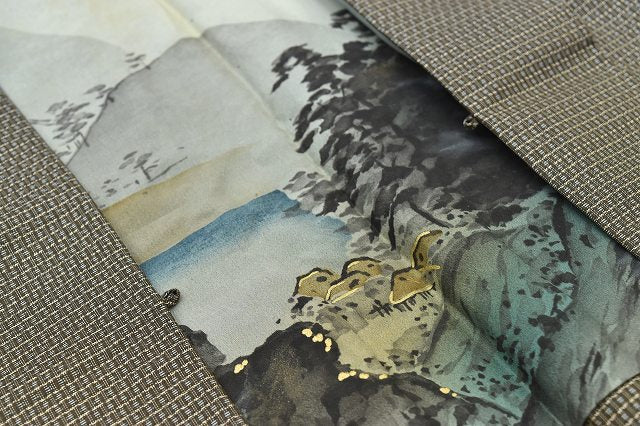 Vintage Japanese Kimono | Men's Kimono & Haori Ensemble | Oshima Tsumugi Silk | Brown Stripe | Sustainable | rr0744b