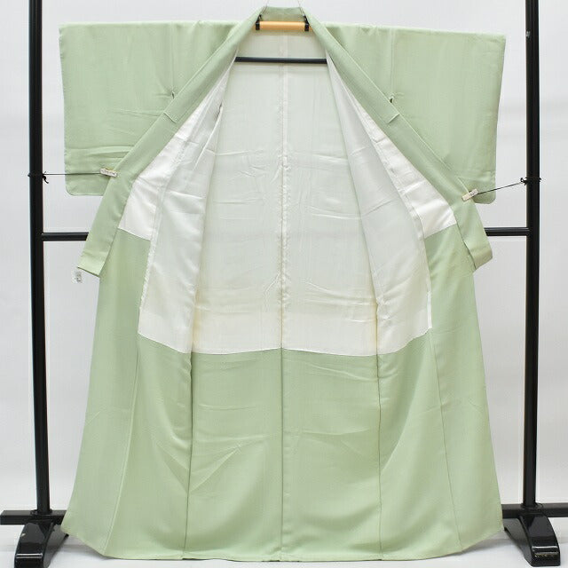 Vintage Japanese Kimono | Iro-Muji Kimono | Green Silk Crepe | One Crest | Hama Chirimen | Unused | Size M | Sustainable | rr0751b