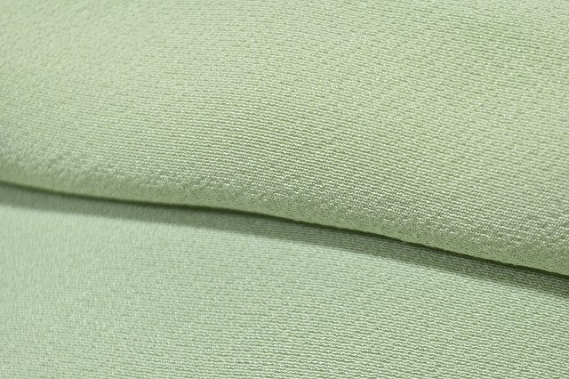 Vintage Japanese Kimono | Iro-Muji Kimono | Green Silk Crepe | One Crest | Hama Chirimen | Unused | Size M | Sustainable | rr0751b