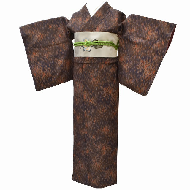 Vintage Japanese Obi | Komon Kimono & Nagoya Obi Set | Brown Silk | Tree Pattern | Size SS-L | Sustainable | rr0791b