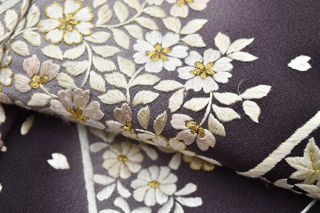 Vintage Japanese Kimono | Houmongi Kimono | Purple Silk | Shippo Floral Embroidery | Size LL-L | Sustainable | rr0877a57