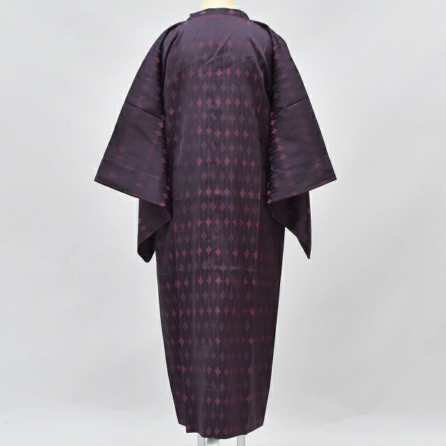 Vintage Japanese Kimono | Silk Rain Coat | Purple | Diamond Stripe Pattern | Long | Sustainable | rr0881b