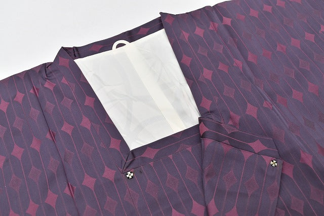 Vintage Japanese Kimono | Silk Rain Coat | Purple | Diamond Stripe Pattern | Long | Sustainable | rr0881b