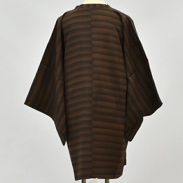 Vintage Japanese Kimono | Michiyuki Coat | Brown Silk | Stripe Pattern | Short | Sustainable | rr0884b