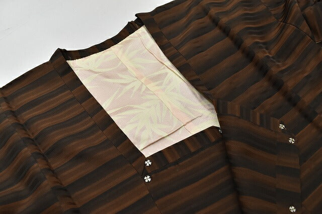 Vintage Japanese Kimono | Michiyuki Coat | Brown Silk | Stripe Pattern | Short | Sustainable | rr0884b