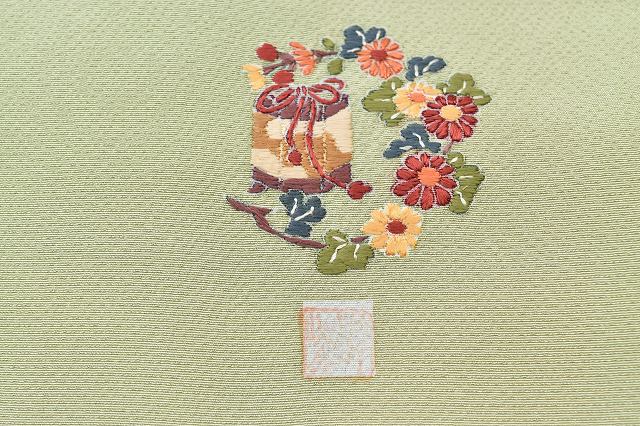 Vintage Japanese Kimono | Houmongi Kimono | Pink Green Silk | Kaga Yuzen | Artist Signed | Size L-L | Sustainable | rr0931b