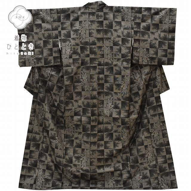 Vintage Japanese Kimono | Oshima Tsumugi Kimono | Brown Silk | Lattice Floral Pattern | Mud-dyed | Size M | Sustainable | rr0933b