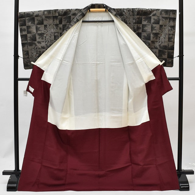 Vintage Japanese Kimono | Oshima Tsumugi Kimono | Brown Silk | Lattice Floral Pattern | Mud-dyed | Size M | Sustainable | rr0933b