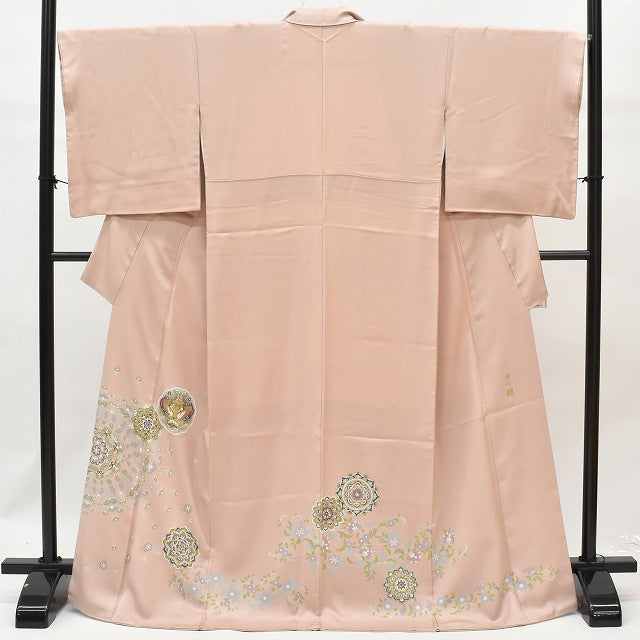 Vintage Japanese Kimono | Iro-Tomesode Kimono | Pink Silk Crepe | Floral Arabesque Bird Pattern | Artist Signed | Sustainable | rr0936b
